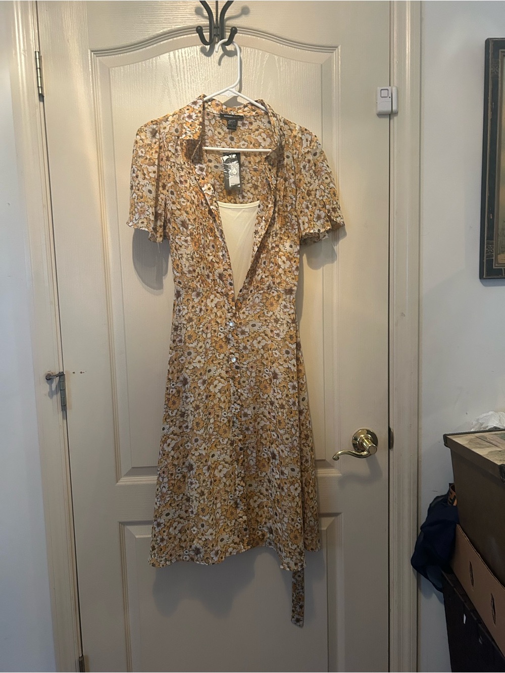 Robert Louis Yellow Floral Button-Front Midi Dress with Tie